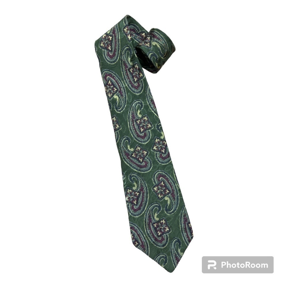 Liberty of London Tie Paisley Green & Burgundy 100% Silk